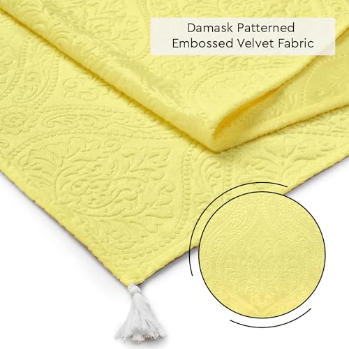 Image of Encasa XO 8 Seater Dining Embossed Velvet Table Runner | Size 32x240 cm | Pale Lime Color with Premium Polyester - Machine Washable