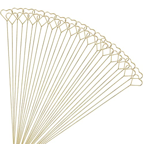 Tinsow 30 Pcs Metal Floral Place Card Holder 13.4 Inch Heart Shape Flower Picks Clip for Floral Arrangement Golden Gift Card Holder for Wedding and Party (Hearts)