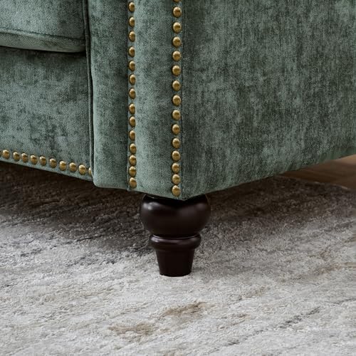 Image of KEIKI 2-Piece Sofa Set with 1 Oversized Chenille 3-Seater Sofa & 1 Loveseat Sofa, Upholstered 5-Seater Couch Set with Nailhead Trim, High-Density Foam Cushions, Rolled Arms, for Living Room, Green