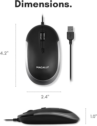 Miniatura 5 de Macally Ratón silencioso con cable Ratón USB delgado y compacto para Apple Mac o Windows PC portátilescritorio Diseñado con sensor óptico e