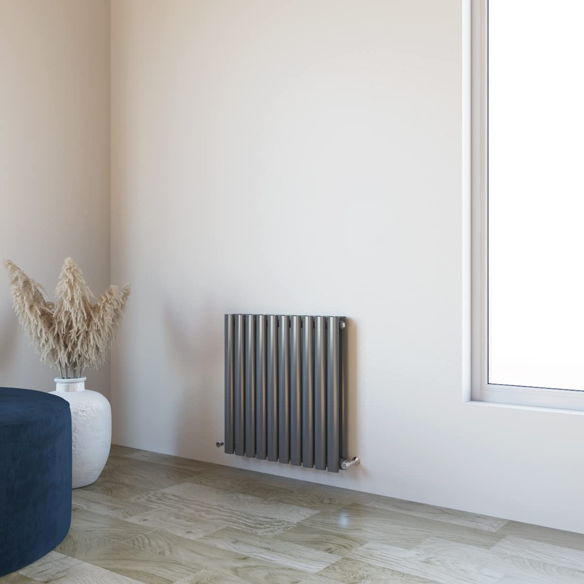 Huibathroom Anthracite Oval Column Radiator 600X590mm Horizontal Design Double Central Heating Rad