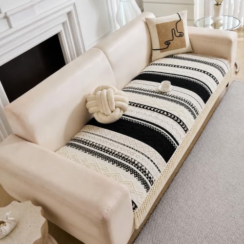 Image of HOMETHREADS Innovative European Premium Style Anti Slip Cotton Sofa Cover Mat with PVC Backing for Non-Slip Comfort (Black, 4 Seater | 70x210cm)