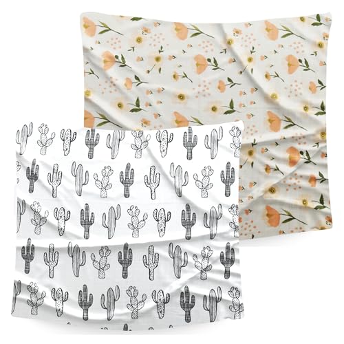 Image of BEMBIKA Bamboo Muslin Swaddle Wrap Baby 120X110 Cm Stroller Blanket Receiving Blanket for Newborn | Flowers & Cactus(Pack of 2)