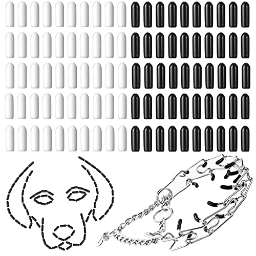 100 Pieces Prong Collar Rubber Tips Dog Prong Collar Covers Training Pinch Collar Rubber Tips Vinyl Comfort Collar Tips for Training Collar Shock Collar Anti Bark Collar Tool White and Black,3mm