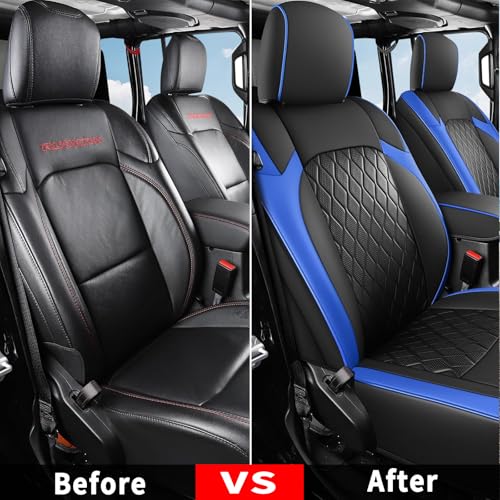 Image of Coverado Seat Covers 4 Door for Jeep Wrangler, 2PCS Leather Car Seat Cover for Jeep Wrangler Vehicle Accessories Custom Fit for 2018-2026 Jeep Wrangler Seat Covers 2-Door /4-Door(Blue)