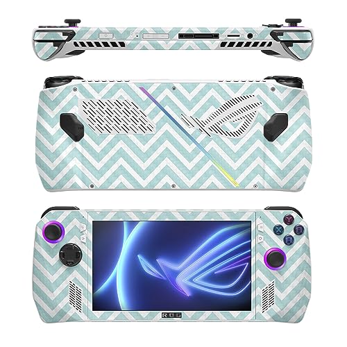Image of MightySkins Carbon Fiber Skin Compatible with Asus ROG Ally - Aqua Chevron | Protective, Durable Textured Carbon Fiber Finish | Easy to Apply
