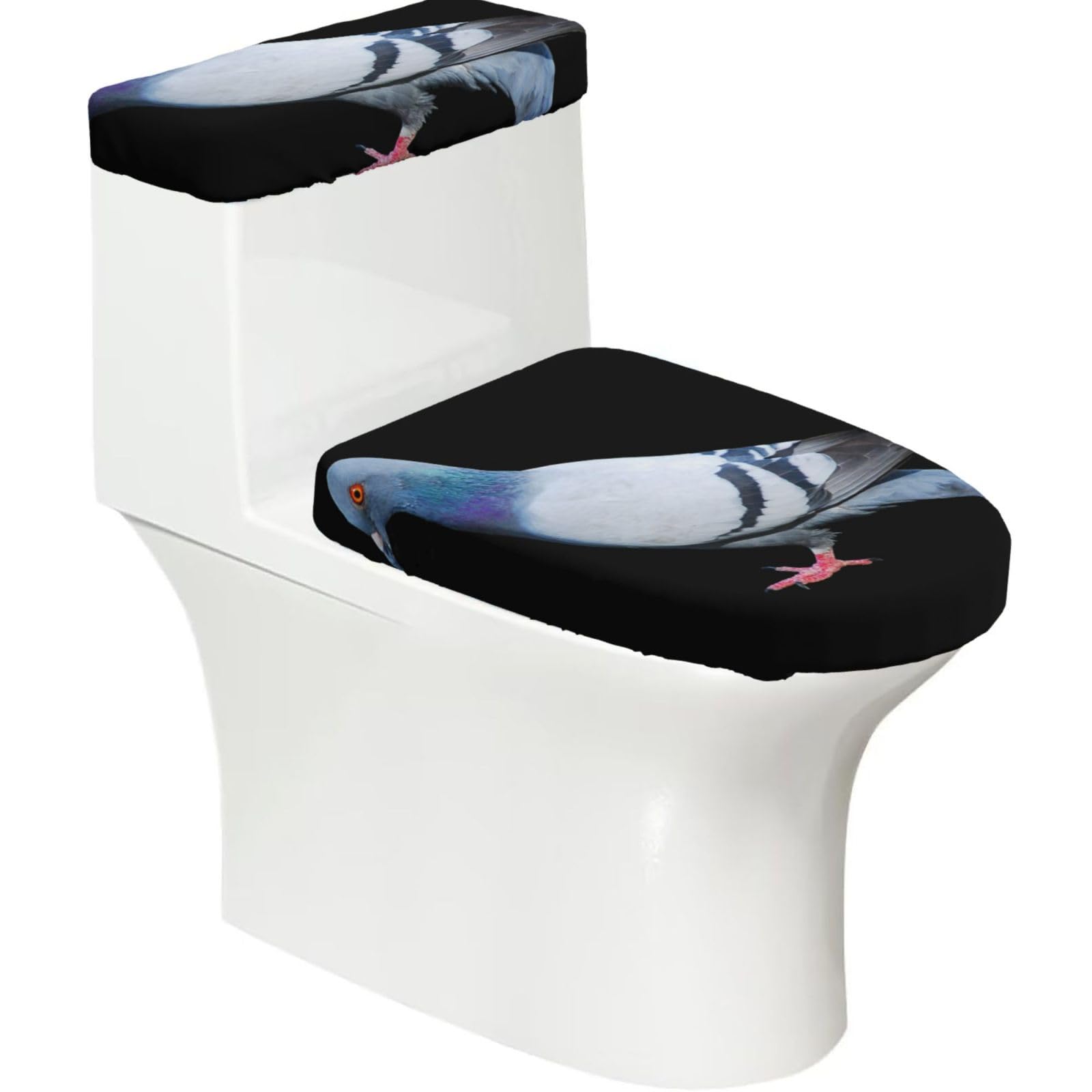 Pigeon Printed Toilet Tank and Lid Cover Set of 2 for Most Bathrooms, Fits Elongated Round Toilets
