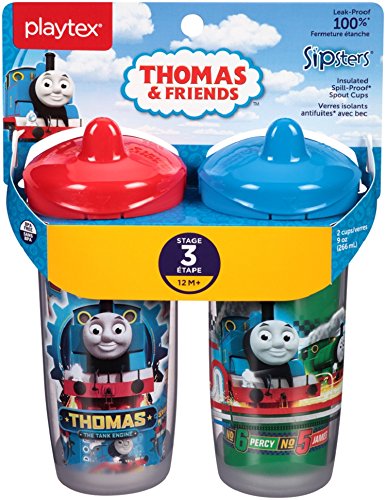 Playtex Sipsters Stage 3 Thomas The Train Spill-Proof, Leak-Proof, Break-Proof Insulated Spout Sippy Cups - 9 Ounce - 2 Count (Color/Theme May Vary)