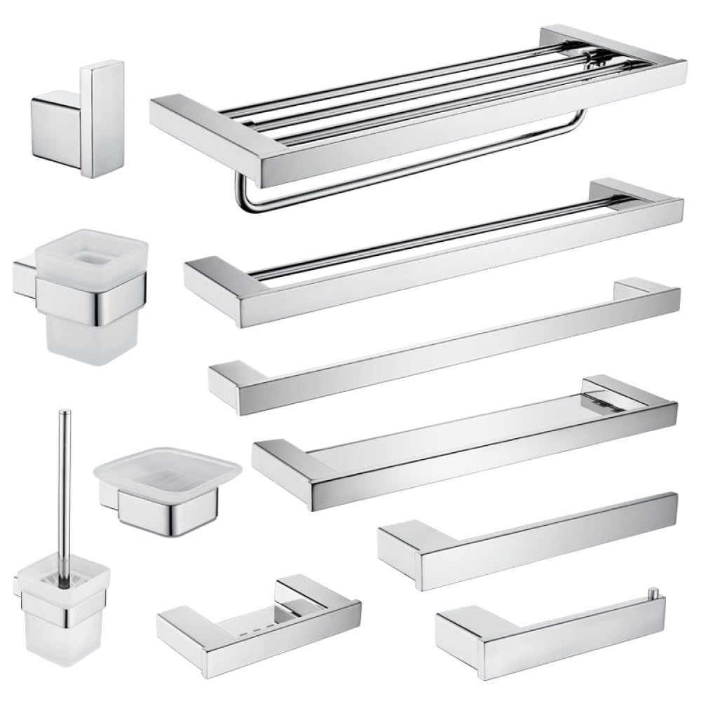 Edelstahl-Badezimmer-Accessoires, Wandregal, Handtuchhalter, Zahnstange, WC-Bürstenrolle, Papierhalter, Seifenschale, Badezimmer-Hardware, ganzes Set