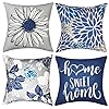 Decorative Throw Pillow Covers Set of 4 Blue Pillow Covers 18×18 inch Throw Pillow Cases Linen Square Pillow CaseFarmhouse Outdoor Modern Boho Pillow Covers for Couch Sofa Living Room
