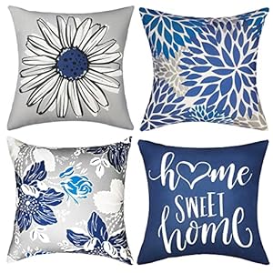 Decorative Throw Pillow Covers Set of 4 Blue Pillow Covers 18x18 inch Throw Pillow Cases Linen Square Pillow Case,Farmhouse Outdoor Modern Boho Pillow Covers for Couch Sofa Living Room Decorative Throw Pillow Covers Set of 4 Blue Pillow Covers 18×18 inch Throw Pillow Cases Linen Square Pillow CaseFarmhouse Outdoor Modern Boho Pillow Covers for Couch Sofa Living Room