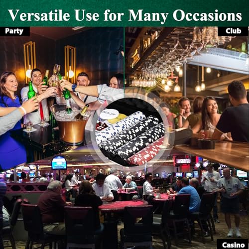 HOMASIS Pokerset mit 500 Chips, Poker Koffer mit 2 Kartendecks, 5 Würfel, Kasino-Matte, 3 Dealer Button, abschließbar Pokerkoffer Profi aus Alu, Komplettes Poker Set Pokerkarten für Partys (Silver) – Bild 8