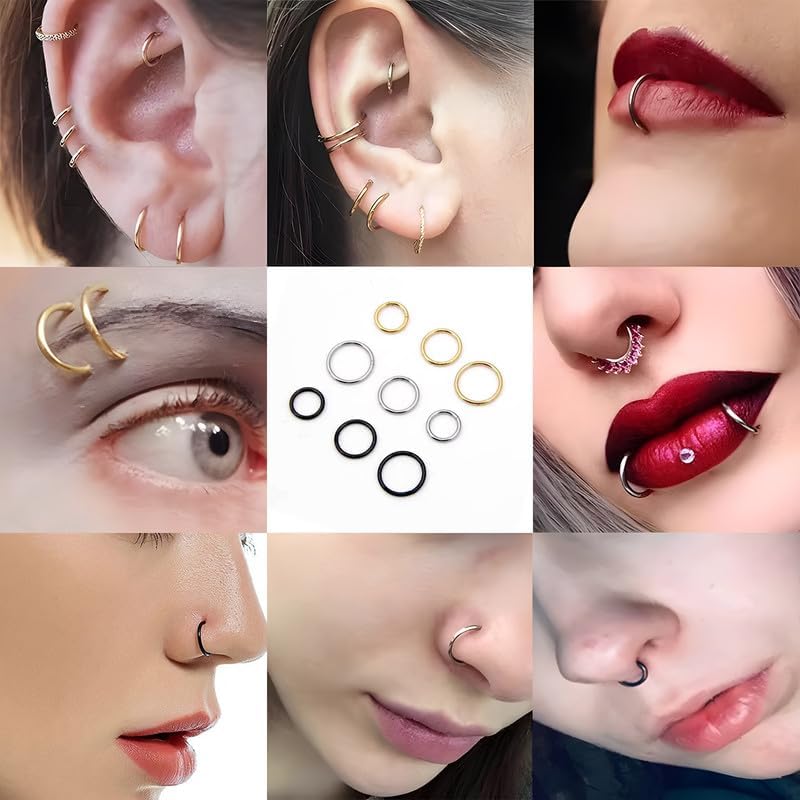 2pcs 316l Surgical Steel Nose Rings 20G 18G 16G Nose Hoop Diameter 6mm 7mm 8mm 9mm 10mm 12mm Septum Ring Cartilage Earrings Helix Tragus Conch Daith Rook Nose Piercing Jewelry Gold-Silver - Image 5