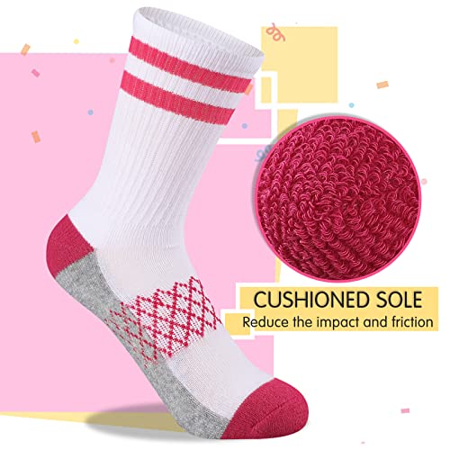 Comfoex Girls Crew Socks Athletic Half Cushioned Long Socks Cotton Calf Socks For Kids 6 Pairs2