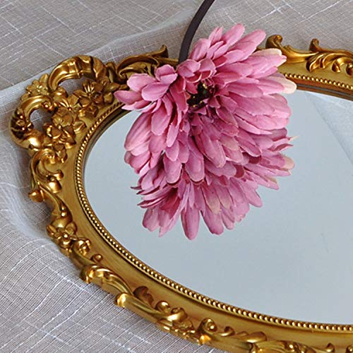 image for Yamfurga Oval Decorative Mirror Tray, French Style Flower Frame, Makeu