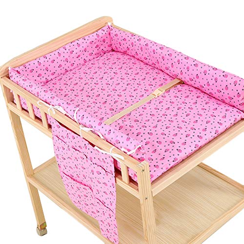 Baby Commode Tafel Unit Rolling Station Storage Dresser, Houten Babyverschoontafel met Veiligheidsriem ＆ Pad, voor Baby's van 0-36 Maanden, Ondersteunt tot 50 Kg