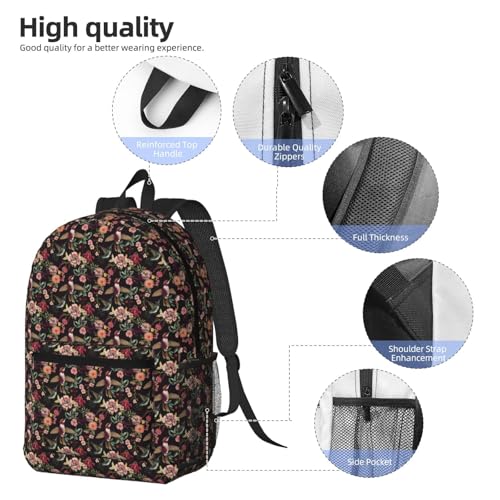 Hummingbird Flowers Fashionable Daypack 17 Inches Zippers Backpack Double Shoulder Bag for Women Men3