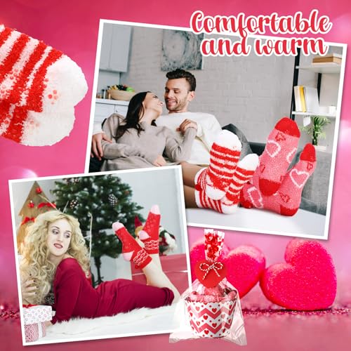 Image of 6 Pairs Valentine's Day Cupcake Socks Fuzzy Sock with Cupcake Card DIY Gift Slipper Stockings for Winter Women Men