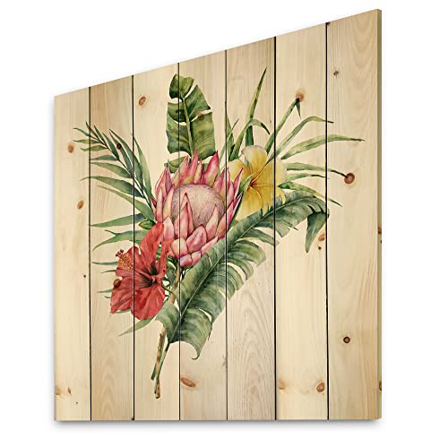 Bouquet de fleurs exotiques sur bois de pin pour sublimer la décoration de votre salon moderne