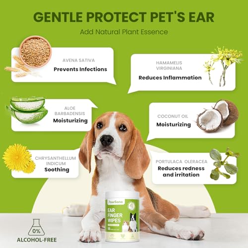 Image of PawSono Dog Ear Wipes - 50 Count Dog Ear Cleaner Finger Wipes for Dogs & Cats, Pre-Moistened Ear Cleaning Wipes for Puppies, Kittens & Small Animals, Thick Pet Ear Wipes to Remove Wax, Dirt & Debris
