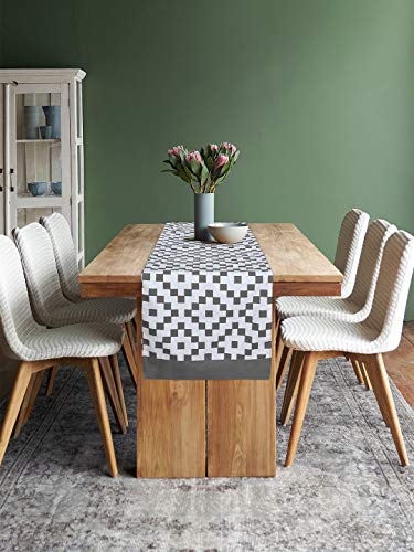 Image of Dekor World Fun with Checks Printed Grey Table Runner (33x120cm) (Pack of 1)-4 Seater Dinning & Center Table