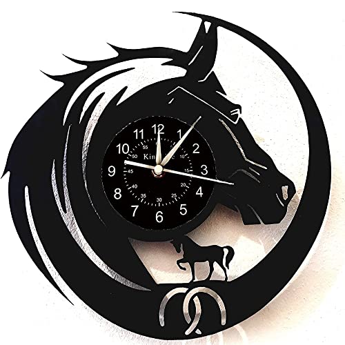 Smotly Horloge murale en vinyle Motif tête de cheval vintage pour décoration murale