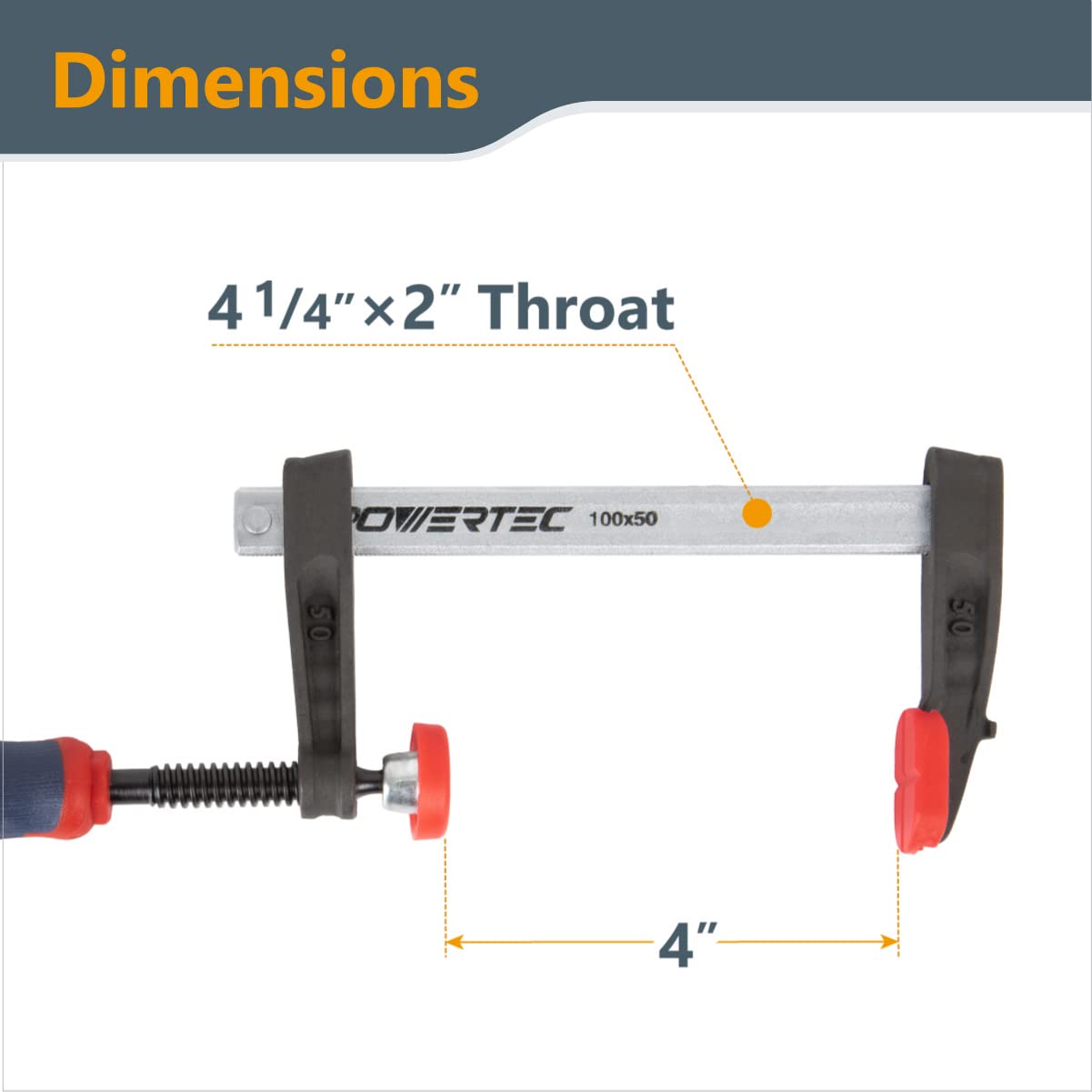 POWERTEC 71591 4-Inch F Clamp Heavy Duty F Style Bar Clamps for Woodworking, 330 lb Capacity each – 2 Pack