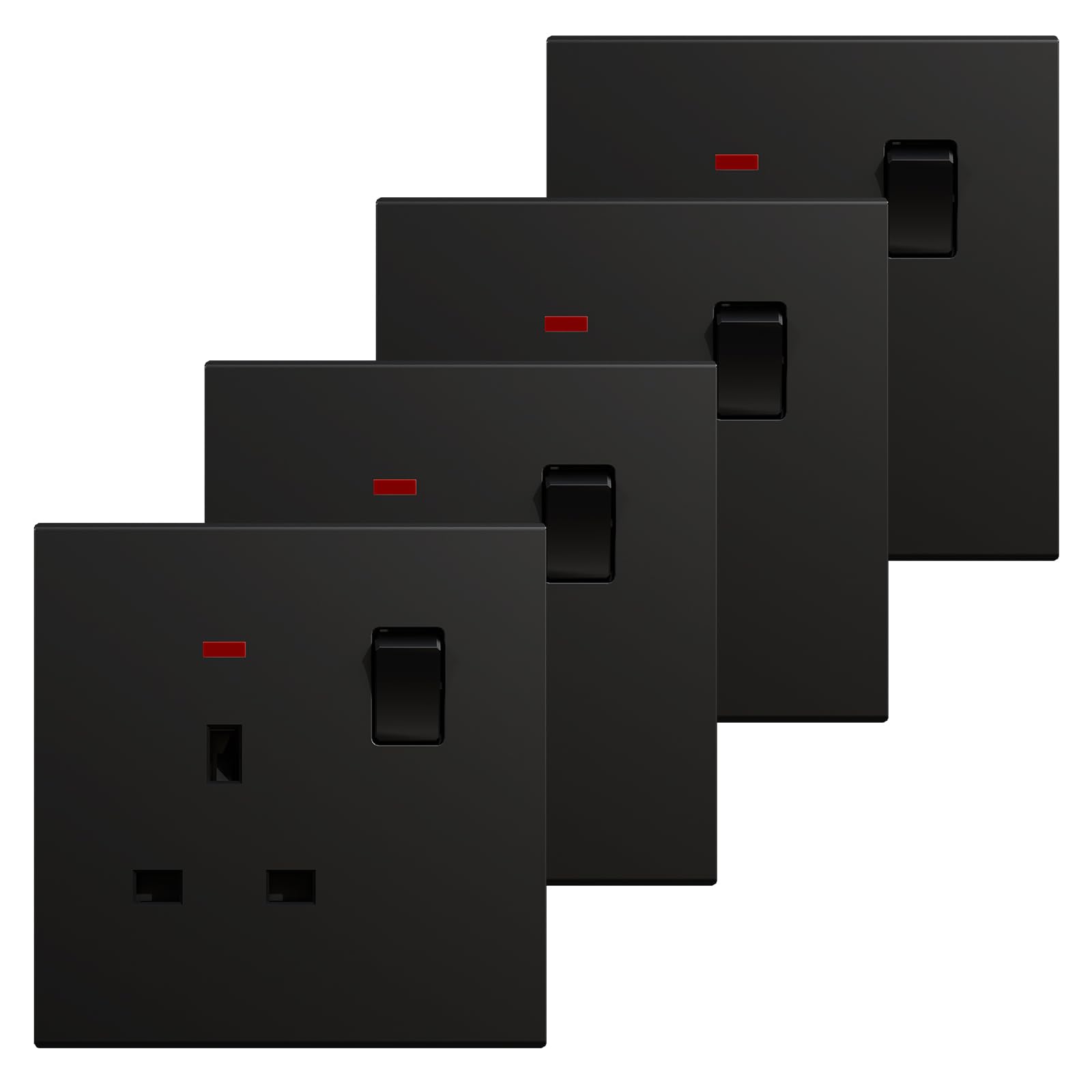 BSEED Single Socket 4 Pack, Electrical Single Switched Power Plug Wall Socket with LED Indicator, PC Wall Plate Outlet, Black, 13A