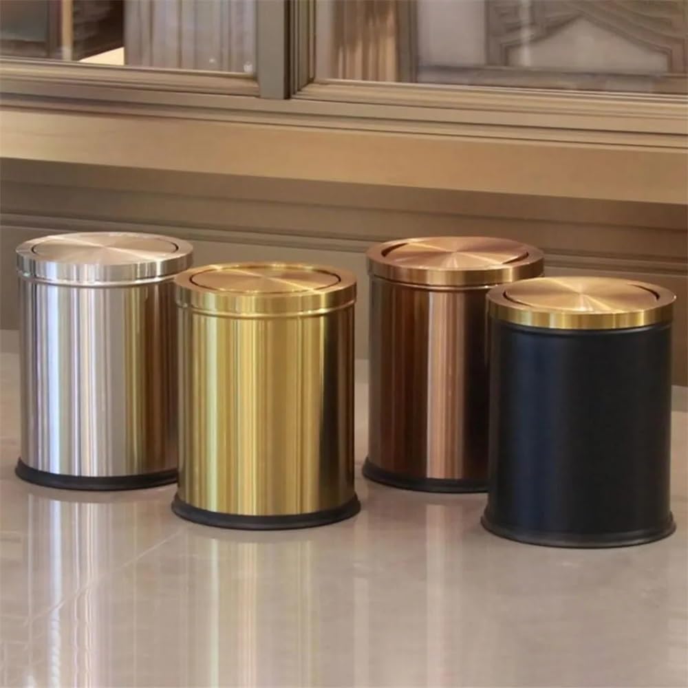 Pattumiera da bagno in acciaio inox da 9 litri, cestino della spazzatura con coperchio basculante, cestino rotondo, for cucina, ufficio, hotel Secchio Spazzatura(Gold)