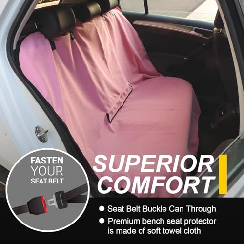 Image of Back Seat Cover for Car Trucks Van SUV Jeep,Waterproof Rear Bench Towel Seat Covers for Dogs and Kids,Automotive Backseat Protector (Pink)