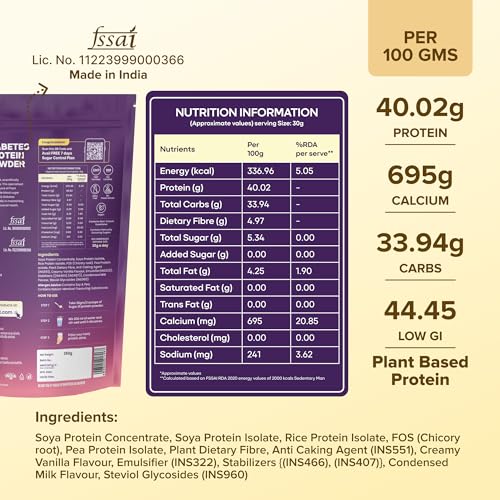 Image of Sugar.Fit Diabetic Protein Powder Vanilla 350g | Plant-Based, Vegan, Sugar Free Protein | Helps Manage Blood Sugar & Weight | High Fiber Pea Protein Isolate for Diabetic Men & Women