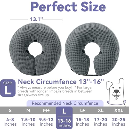 Image of Loflaze Soft Inflatable Dog Cone Collar Alternative After Surgery - Dog Neck Donut E Collar for Large Medium Small Dogs Cats Post Surgery - Recovery Collar to Stop Licking - Grey, L