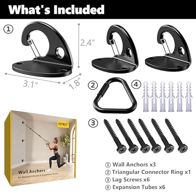 3-Pack Resistance Band Wall Anchor Set, No Weld Wall Mount for Exercise Bands & Suspension Straps ¨C Compact Strength Training Kit for Home Gym Workouts & Physical Therapy