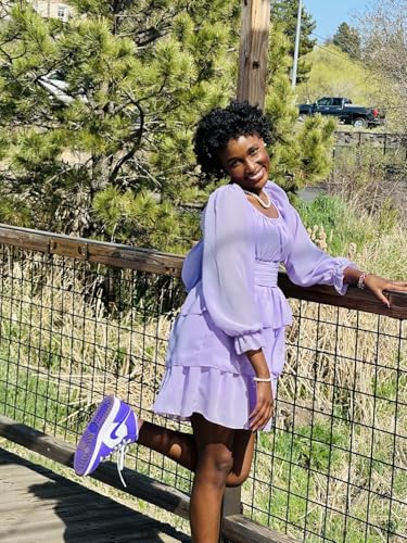 OBBUE Women's Summer Dress Tie Back Square Neck Aline Long Sleeve Layered Swing Mini Dresses4