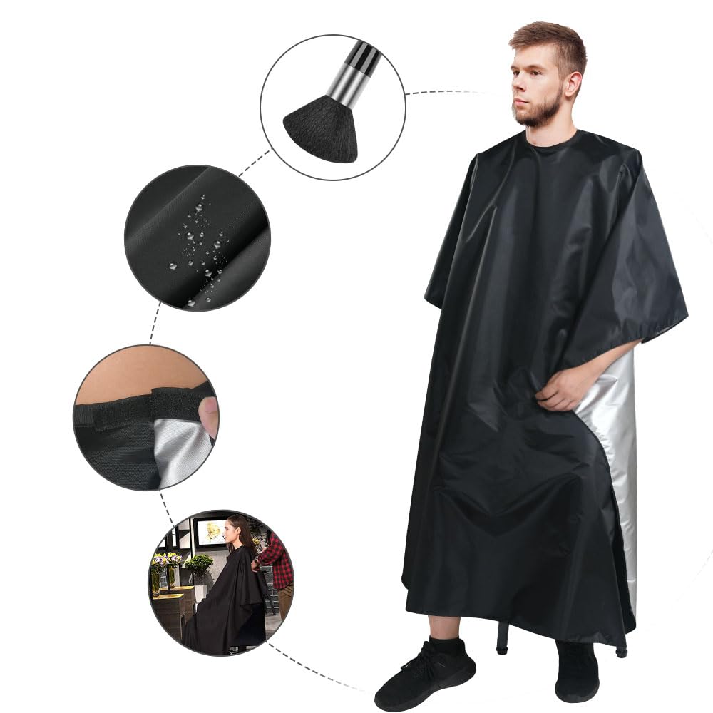 LOPHE Hairdressing Gown Barbers Cape, Black Salon Cape Apron with Neck Duster Brush and Hairdressers Comb - Image 3
