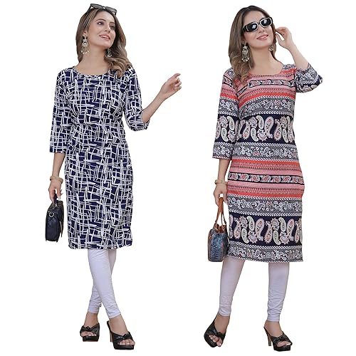 Image of Women's Multicolor Exclusive Casual Crepe Kurta||Pack of 2 Kurta||Kurta for Women