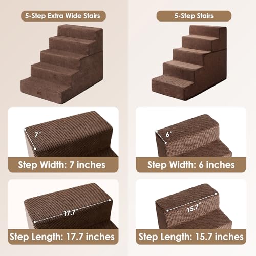 Image of EHEYCIGA Dog Stairs for High Bed 25 inch H, 5-Step Extra Wide Dog Steps for Bed, Pet Steps for Small Dogs and Cats, Non-Slip Balanced Pet Ramp Indoor, Brown