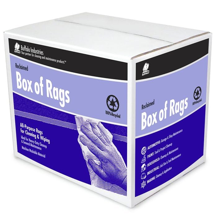 4-Pack of 20 Lbs Buffalo 10394 White Industrial T-Shirt Wiper Rags, Boxed