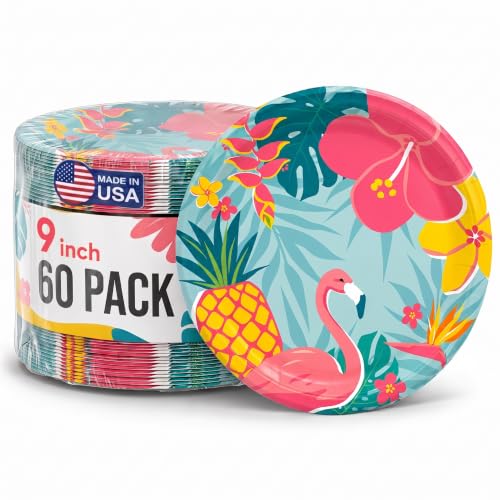 Party Solids Luau Plates Disposable 9" Luau Paper Plates For Party 60 Pc