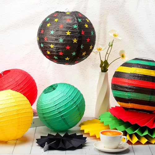 VIHOSE 24 Pcs Black History Month Decorations Juneteenth Decorations Red Green Yellow Round Hanging Lanterns Paper Fan Flowers for African American Party Independence Celebrate Freedom Party Supplies by VIHOSE - Used condition - Image 4