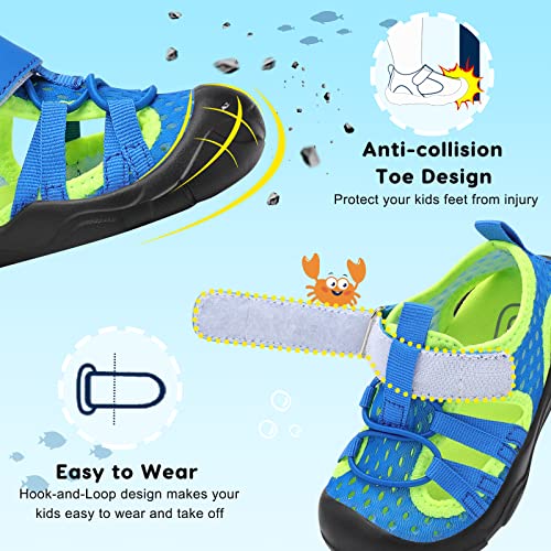 Joinfree Boys Girls Water Shoes Breathable Lightweight Sneakers Quick Dry Closed-Toe Aquatic Sport Beach Sandals Toddler/Little Kid 8 Toddler Blue Green thumb #2
