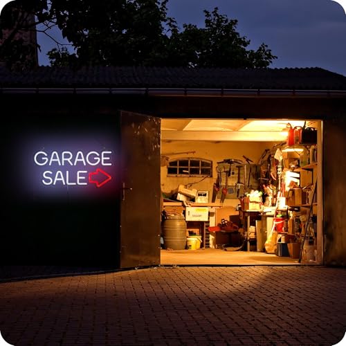 Image of Garage Sale Neon Signs for Event Yard Signs Large Directional Arrows (Red white gargae sale)