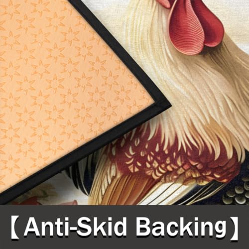 Image of Half Round Door Mat Vintage Plaid Rooster Chicken Non-Slip Semi Circle Area Rug Washable Half Moon Hearth Rugs for Indoor Outdoor Bathroom Kitchen Patio Runner Mat Laundry Room Home Decoration