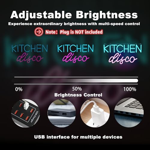 Image of JURONG Kitchen Disco Neon Signs for Wall Decor, Dimmable LED Neon Light USB Powered Light Up Signs for Home, Canteen, Restaurant, Cooking Room Party, Kitchen Decor Gift