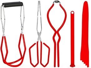 QYCX Canning Kit Home Kitchen Canning Supplies/Caning Tools Set of 5, Jar Lifter, Magnetic Canning Lid Lifter, Jar Wrench, Canning Tongs, Bubble Popper/Bubble Measurerfor Mason Jars Canning Pot (Red)