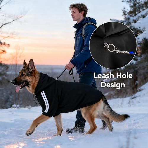 NAMSAN Hundepullover Warm Hundebekleidung Winterkleidung für Große Hunde Knopfdesign Hund Hoodie Hundepulli Schwarz—5XL