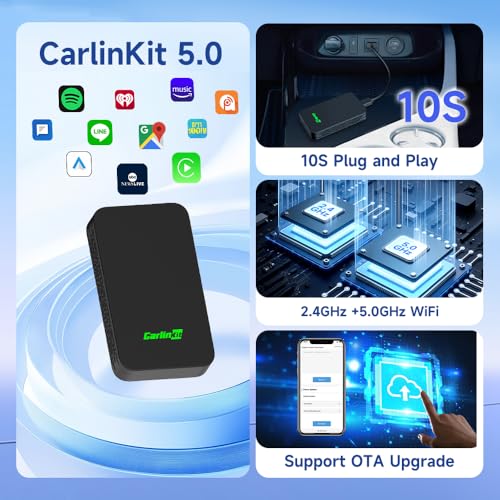 Image of Carlinkit 5.0 Wireless CarPlay /Android Auto Adapter USB for Factory Wired Cars (Model Year: 2015 to 2026), Convert Wired Apple CarPlay & Android Auto to Wireless Dongle, Fit in-Dash Navigation