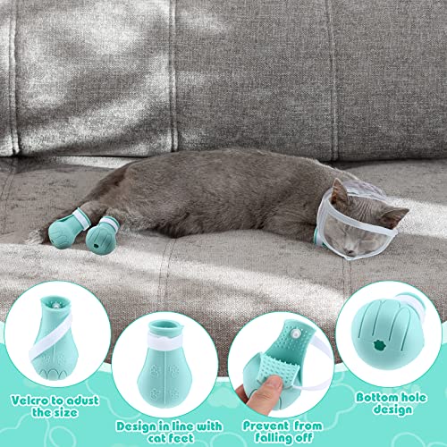 Hillban Cat Muzzle For Grooming With 4 Silicone Boots Breathable Transparent Cat Face Guard Silicone Cat Claw Covers Anti Scratch Cat Booties To Prevent Scratching Biting Bathing Trimming (Medium) #TOP6