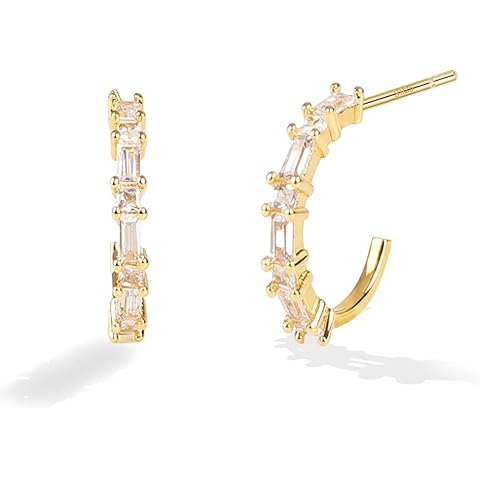 Small Gold Hoop Earrings 925 Stering Silver Post 18K Real Gold Plated Cubic Zirconi...
