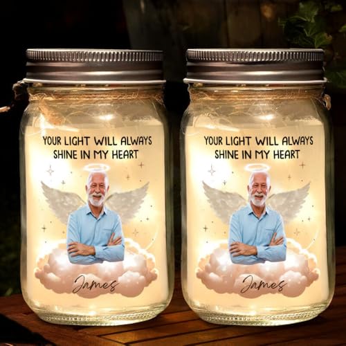Customizable Mason Jar Photo Light Memorial Gift – Personalized Keepsake for Cherished Memories, Sympathy Gift for Loved Ones